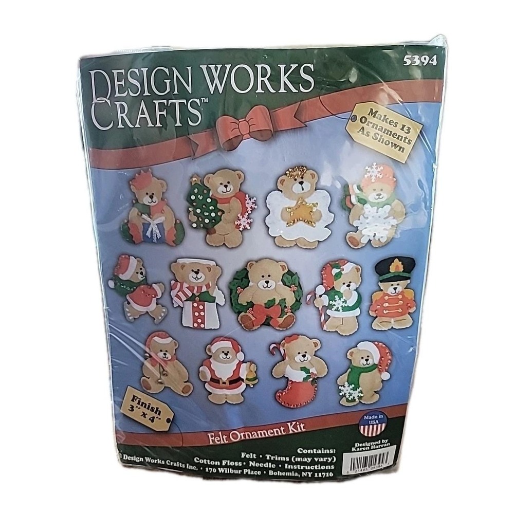 Designs Works Crafts TEDDY BEAR  Christmas Felt Ornaments kit  Set Of 13